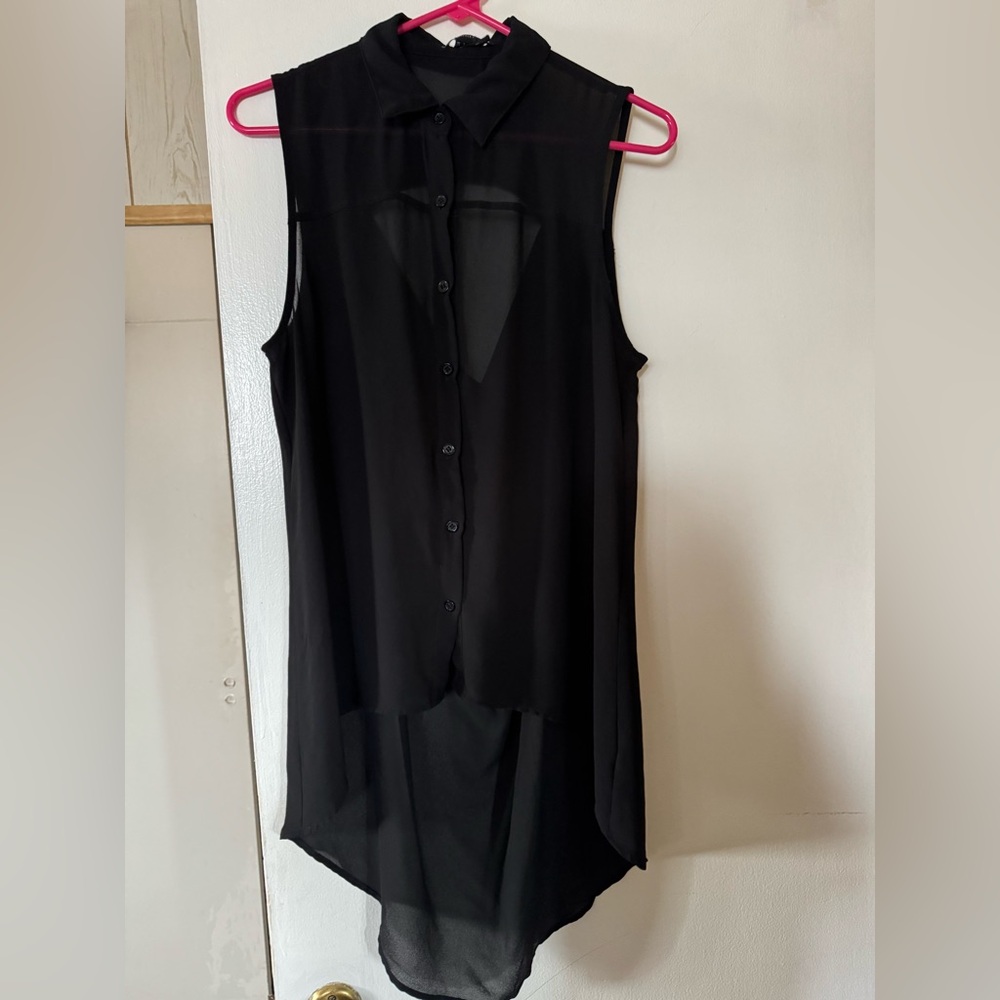 Forever 21 Black Sleeveless Sheer Button-Down Tunic